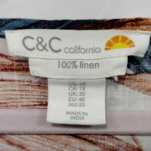 C&C California Tropical Print Linen Shirt Women's XL  Multicolor Floral Beach - Picture 7 of 7